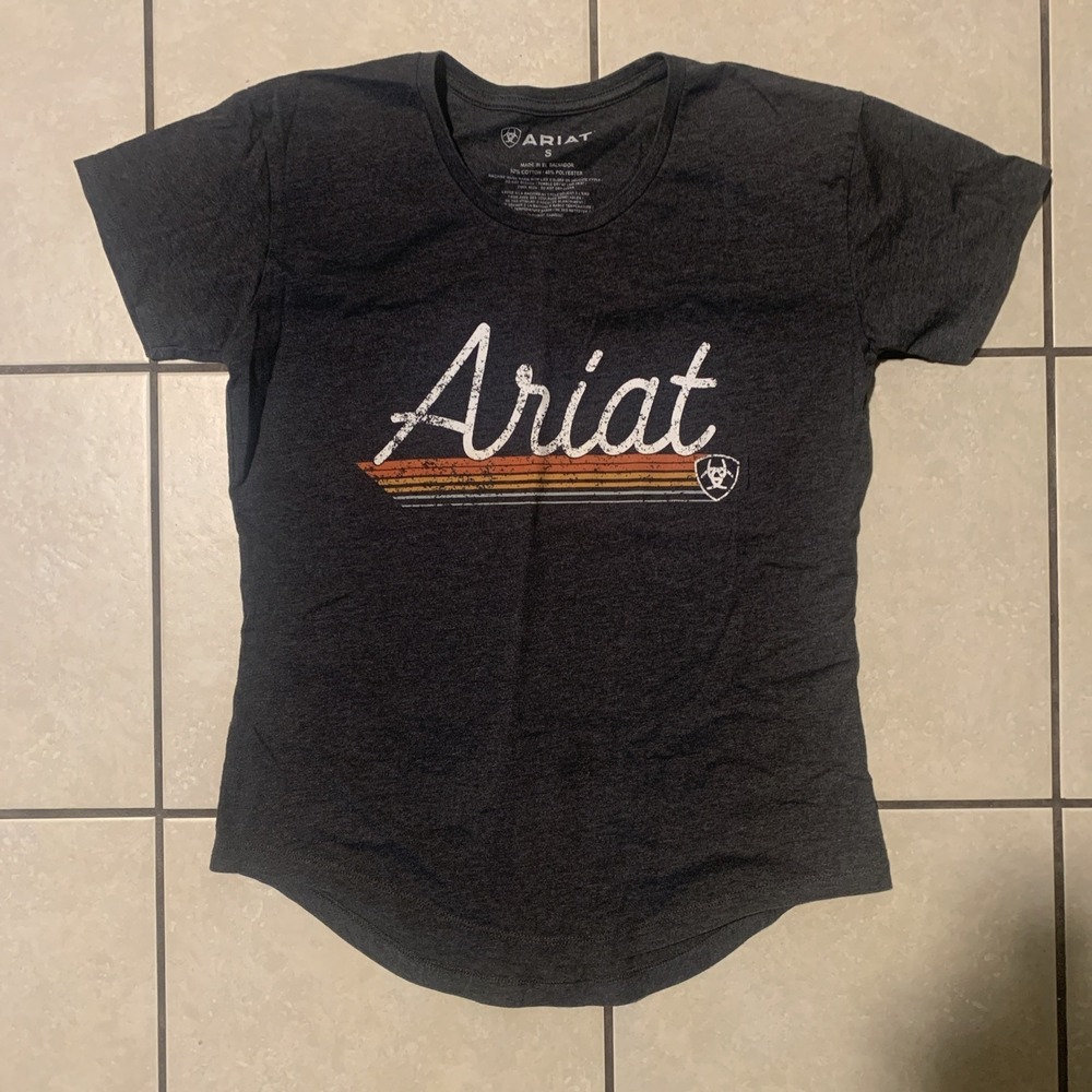 Ariat Black Short Sleeve Graphic Tee with Orange & Tan Stripe